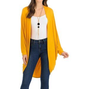 Women's Rayon Spandex Batwing Sleeve Cardigan Large Mustard Lightweight